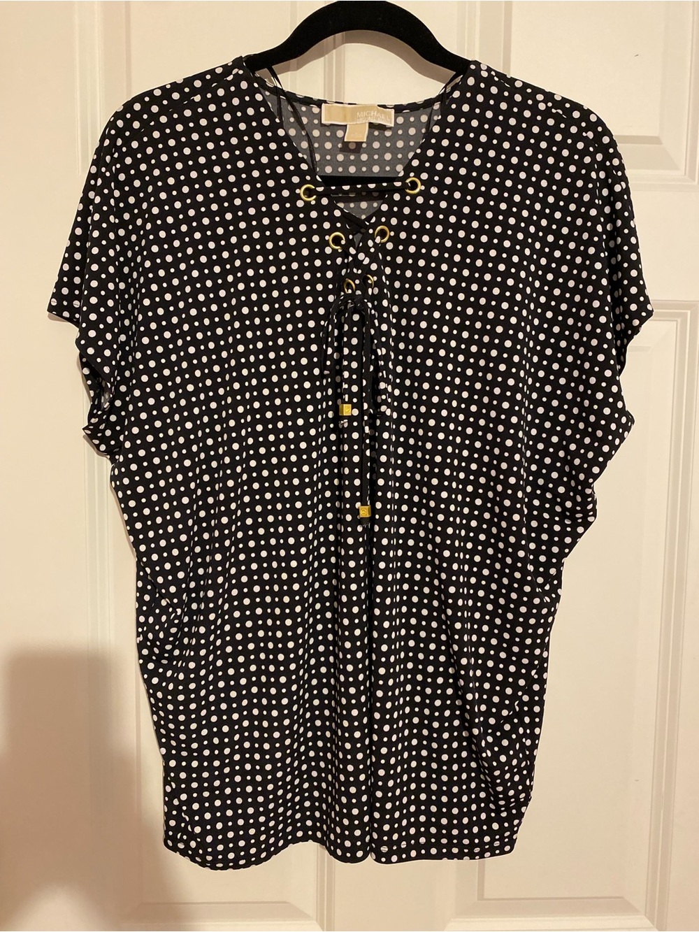 Michael Kors oversized black white polka dog blouse, size large